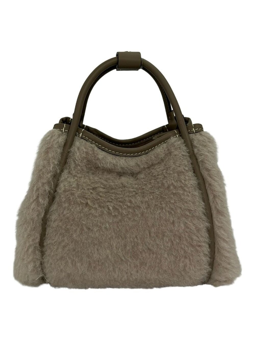 Max Mara Tote Bag T Marine Teddy Bear Extra Small Gray Beige Cameluxe Silk